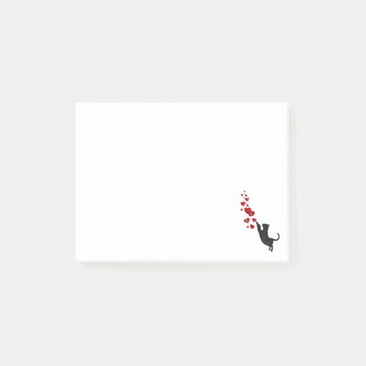 Schwarzes Kätzchen mit Herzen Post-it Klebezettel (Vorderseite)