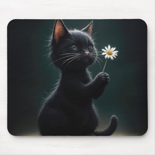 Schwarzes Kätzchen mit weißer Daisy Mousepad (Vorne)