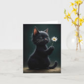 Schwarzes Kätzchen mit weißer Daisy-Note Karte (Gelbe Blume)
