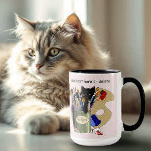 Schwarzes Kätzchen Pinselglas Künstler Katze Rosa Tasse