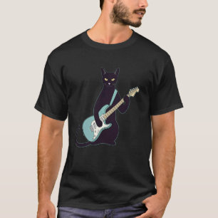 Schwarzes Kätzchen spielt elektrische Gitarre Musi T-Shirt
