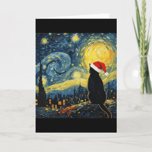 Schwarzes Kätzchen Weihnachtsmannmütze Van Gogh St Karte
