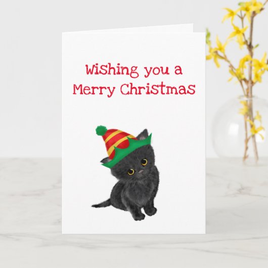 Schwarzes Kätzchen wünscht dir eine fröhliche Weih Karte (Gelbe Blume)