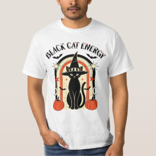 Schwarzes Katze Energie Hexe Halloween T-Shirt