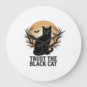 Schwarzes Katze Halloween-Shirt Vintage Gruseliger Große Wanduhr