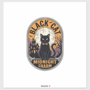 Schwarzes Katze Halloween-Shirt Vintage Midnight C Aufkleber
