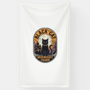 Schwarzes Katze Halloween-Shirt Vintage Midnight C Banner