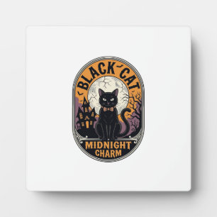 Schwarzes Katze Halloween-Shirt Vintage Midnight C Fotoplatte