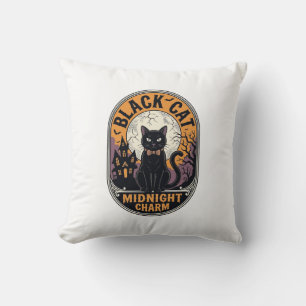Schwarzes Katze Halloween-Shirt Vintage Midnight C Kissen