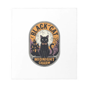 Schwarzes Katze Halloween-Shirt Vintage Midnight C Notizblock