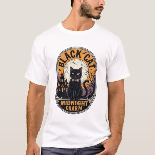 Schwarzes Katze Halloween-Shirt Vintage Midnight C T-Shirt