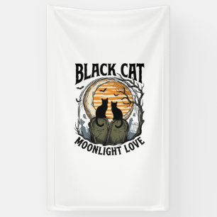 Schwarzes Katze Halloween-Shirt Vintage Mond Fried Banner
