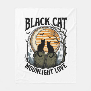 Schwarzes Katze Halloween-Shirt Vintage Mond Fried Fleecedecke
