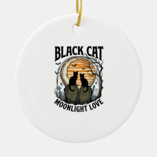 Schwarzes Katze Halloween-Shirt Vintage Mond Fried Keramik Ornament