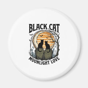 Schwarzes Katze Halloween-Shirt Vintage Mond Fried Magnet
