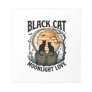 Schwarzes Katze Halloween-Shirt Vintage Mond Fried Notizblock