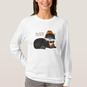 Schwarzes Katze Halloween T-Shirt