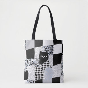 Schwarzes Katze Muster Gingham Gemischtes Karierte Tasche