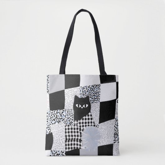 Schwarzes Katze Muster Gingham Gemischtes Karierte Tasche (Vorderseite)