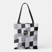 Schwarzes Katze Muster Gingham Gemischtes Karierte Tasche (Rückseite)