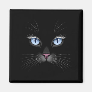 Schwarzes Katzen-Gesicht Blaue Augen Funkeln Wimpe Magnet
