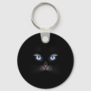 Schwarzes Katzen-Gesicht Blaue Augen Funkelnde Wim Schlüsselanhänger