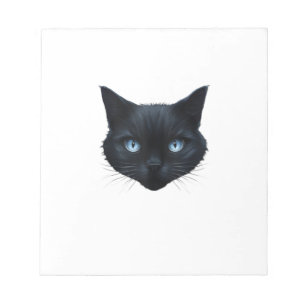 Schwarzes Katzen-Gesicht Blaue Augen Grafik T-Shir Notizblock