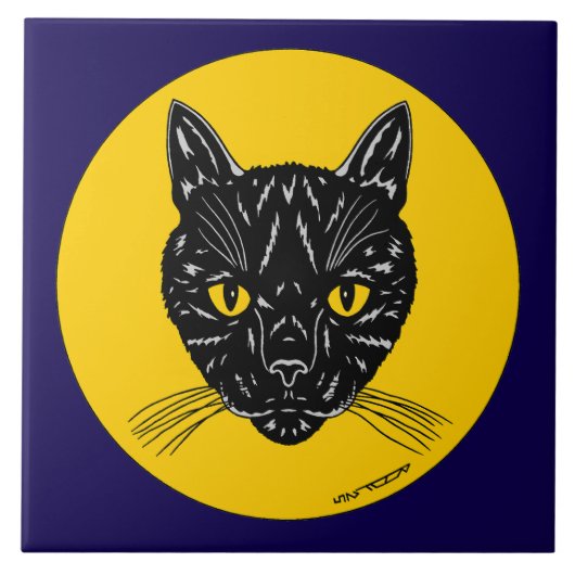 Schwarzes Katzen Gesicht Fliese (Vorderseite)