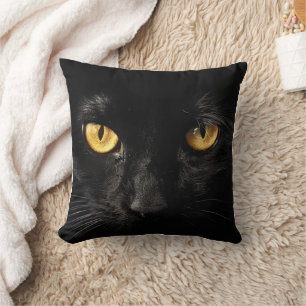 Schwarzes Katzen-Gesicht mit goldenen Augen Kissen