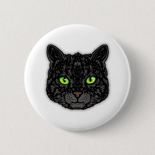 Schwarzes Katzen Gesicht mit grünen Augen trendige Button