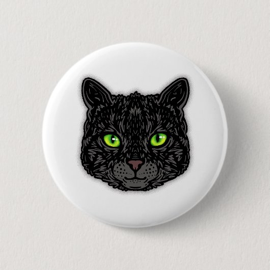 Schwarzes Katzen Gesicht mit grünen Augen trendige Button (Vorderseite)