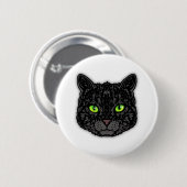 Schwarzes Katzen Gesicht mit grünen Augen trendige Button (Vorne & Hinten)