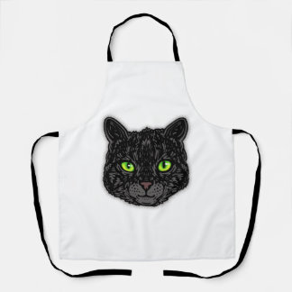 Schwarzes Katzen Gesicht mit grünen Augen Trendy T Schürze