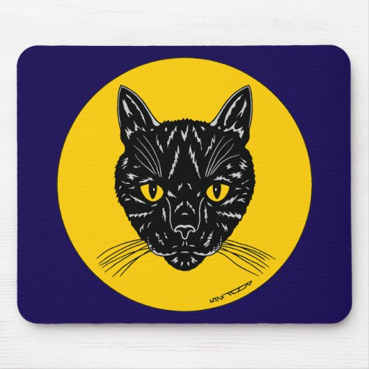 Schwarzes Katzen-Gesicht Mousepad (Vorne)