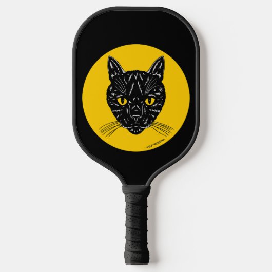 Schwarzes Katzen Gesicht Pickleball Schläger (Vorderseite)