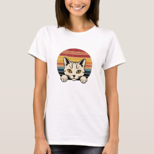 Schwarzes Katzen-Gesicht Vintage Retro T-Shirt