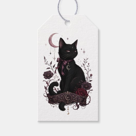 Schwarzes Katzen-Gotik-Geschenk-Tag Geschenkanhänger (Vorderseite)