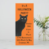 Schwarzes Katzen-Halloween-Party Einladung (Stehend Vorderseite)