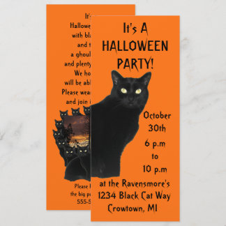 Schwarzes Katzen-Halloween-Party Einladung