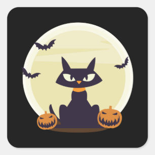 Schwarzes Katzen Halloween Quadratischer Aufkleber