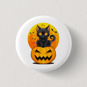 Schwarzes Katzen-Kürbis-Halloween-Kostüm Button