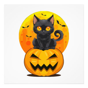 Schwarzes Katzen-Kürbis-Halloween-Kostüm Fotodruck