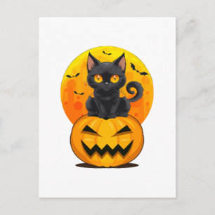 Schwarzes Katzen-Kürbis-Halloween-Kostüm Postkarte