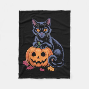 Schwarzes Katzen-Kürbis-Halloween-Kostüm Retro Her Fleecedecke