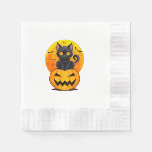 Schwarzes Katzen-Kürbis-Halloween-Kostüm Serviette