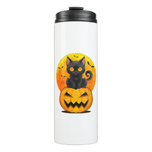 Schwarzes Katzen-Kürbis-Halloween-Kostüm  Thermosbecher