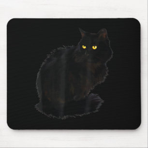 Schwarzes Katzen-Shirt Frauen Gruselige Gelbe Auge Mousepad