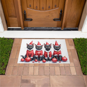 Schwarzes Katzen-Weihnachtskleid mit Santa-Hut Fußmatte
