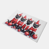 Schwarzes Katzen-Weihnachtskleid mit Santa-Hut Fußmatte (Schrägansicht)