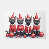 Schwarzes Katzen-Weihnachtskleid mit Santa-Hut Fußmatte (Vorderseite)